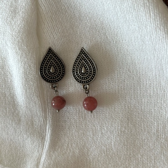 Argentina Boho Style Pink Rose Earrings rhodochrosite stone Argentine Inca Rose - Picture 6 of 11